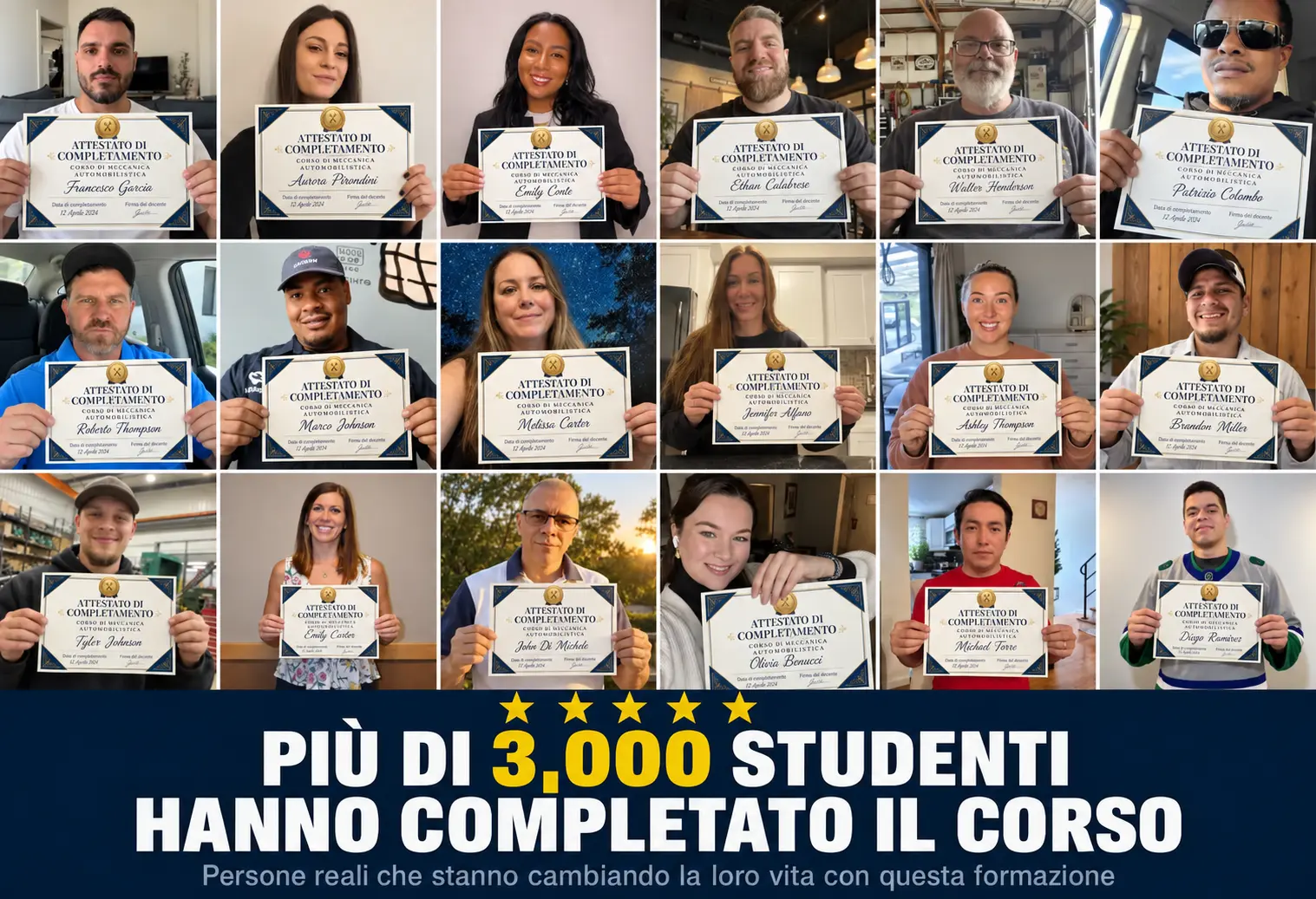 Testimonianze degli studenti con il loro attestato di completamento