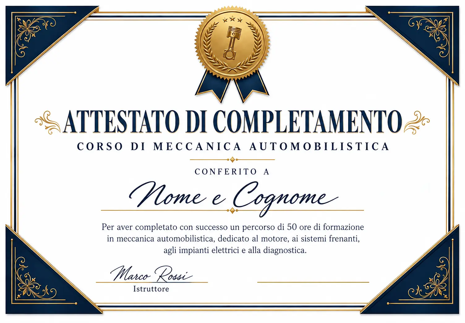 Esempio di attestato